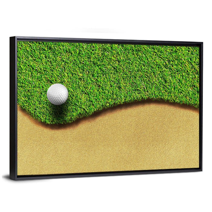 Golf Ball on Bunker Edge Wall Art as a framed canvas