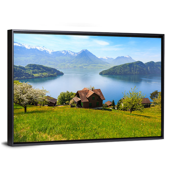 Lake Luzern Meadow View Wall Art as a framed canvas