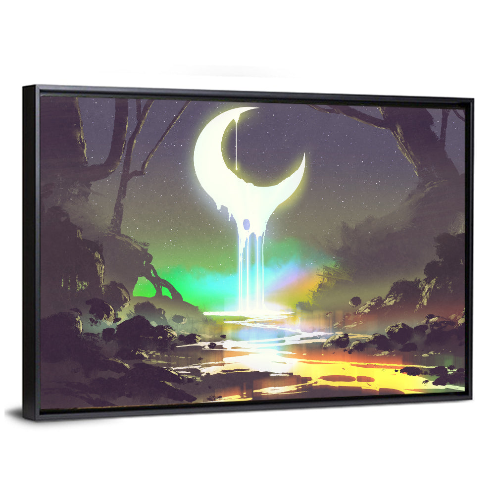 Dripping Moon Over Misty Forest Wall Art