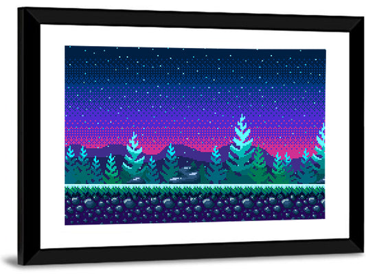 Starlit Pixel Forest Wall Art