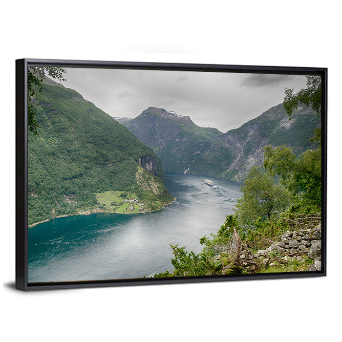 Geirangerfjord with Cruise Ship Wall Art as a framed canvas