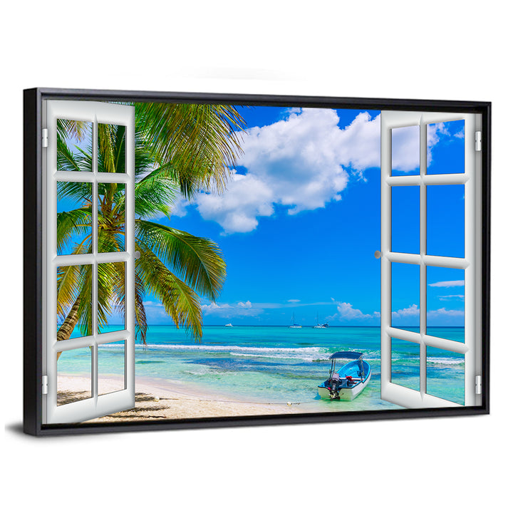 Tropical Ocean View Through Window Wall Art