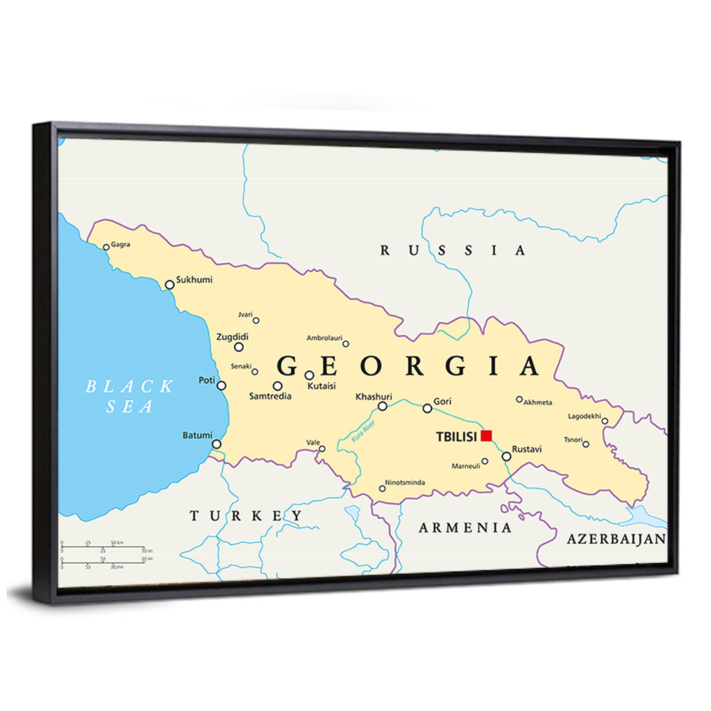 Georgia Political Map with Labeled Cities Wall Art
