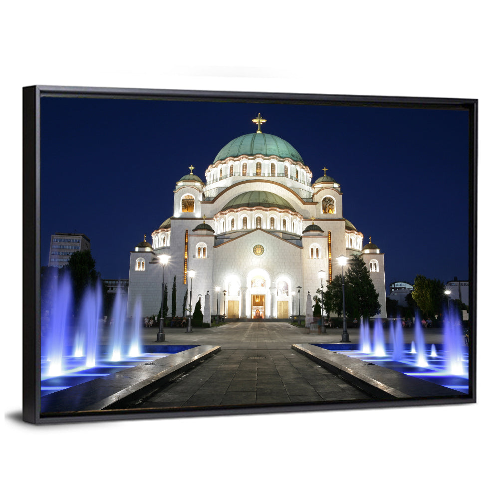 Saint Sava Cathedral at Night Wall Art