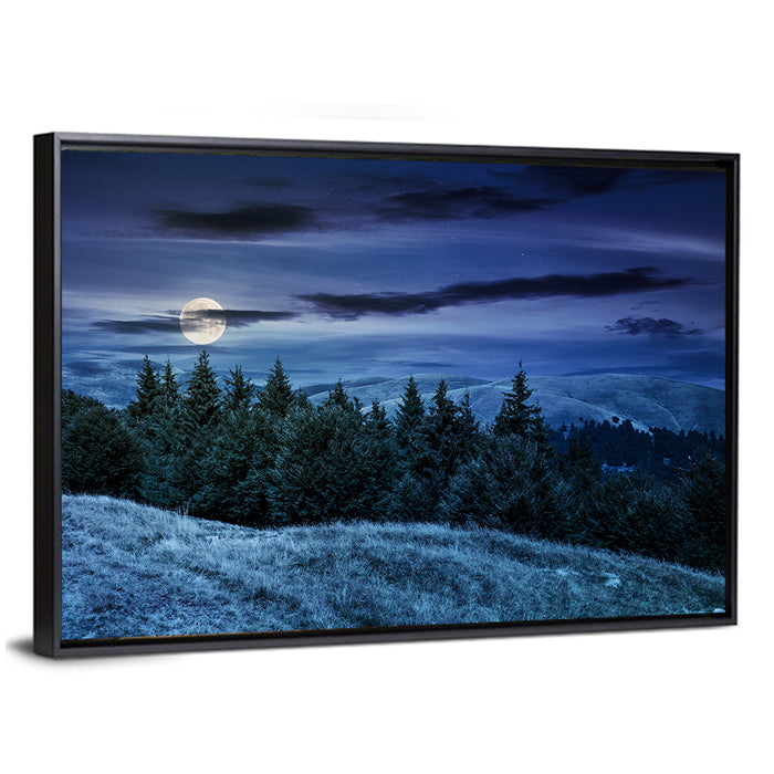 Moonlit Svydovets Ridge Wall Art as a framed canvas