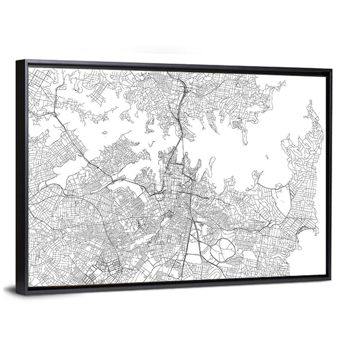 Sydney Harbour City Map Wall Art as a framed canvas