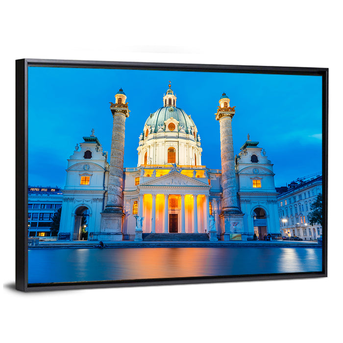 Karlskirche at Dusk Wall Art as a framed canvas