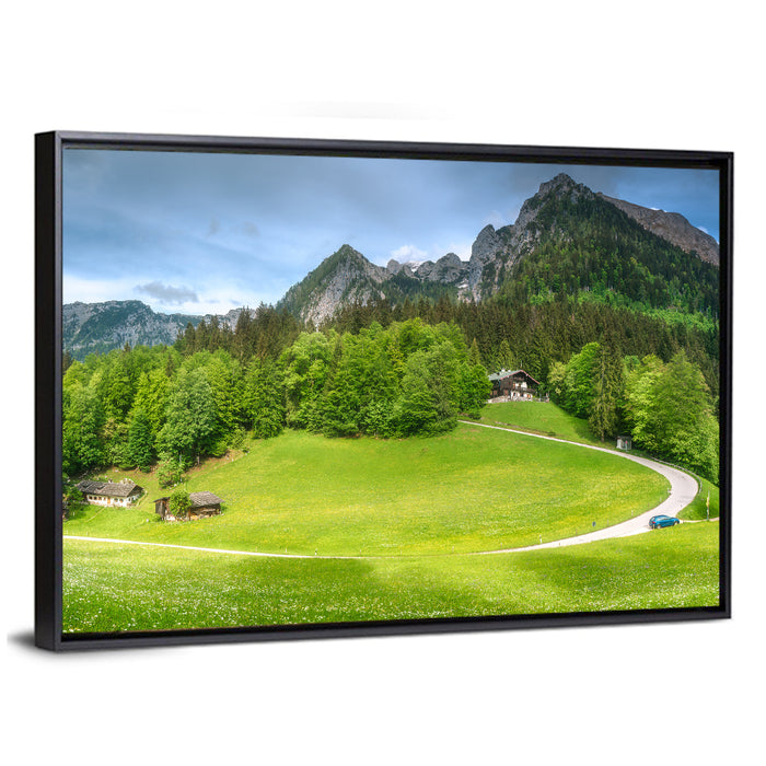 Berchtesgaden Meadow Road Wall Art as a framed canvas