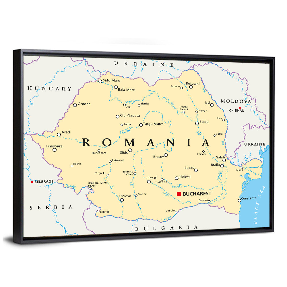Romania Political Map Wall Art