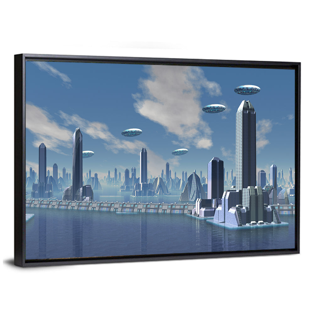Futuristic Alien City with Ufos Wall Art