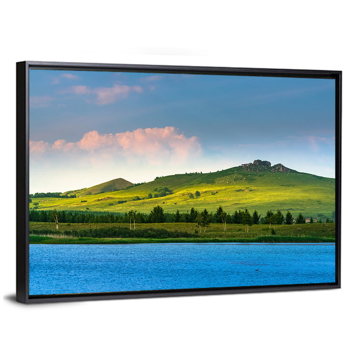 Hongsong Lake with Mountain Peak Wall Art as a framed canvas