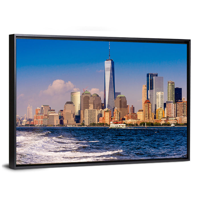 One World Trade Center Skyline Wall Art as a framed canvas