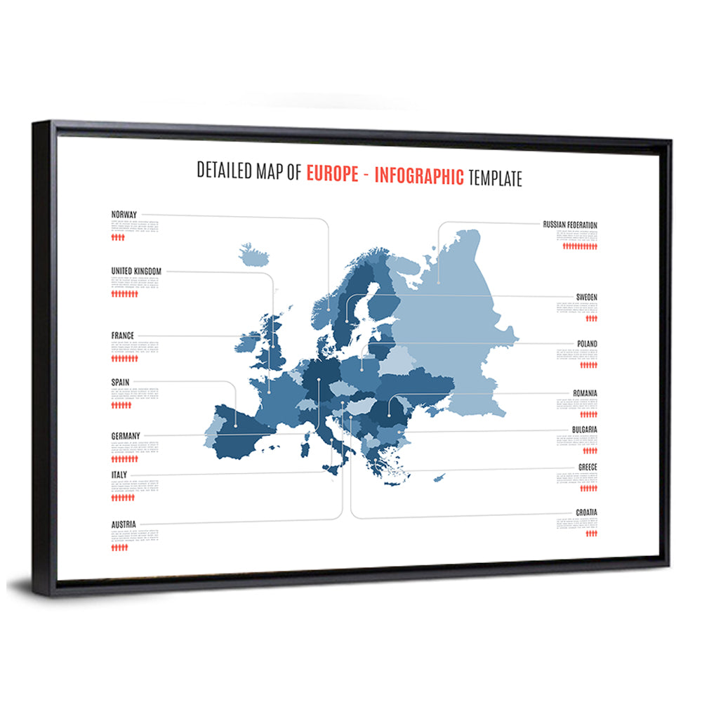Detailed Map of Europe Infographic Wall Art