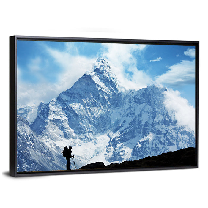 Himalayan Climber Silhouette Wall Art as a framed canvas