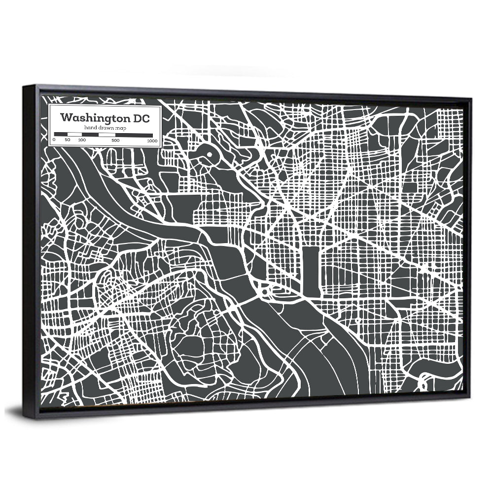 Washington D.c. River Grid Map Wall Art
