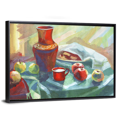 Vase, Apples and Red Cup Still Life Wall Art
