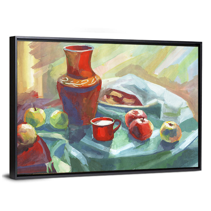 Vase, Apples and Red Cup Still Life Wall Art