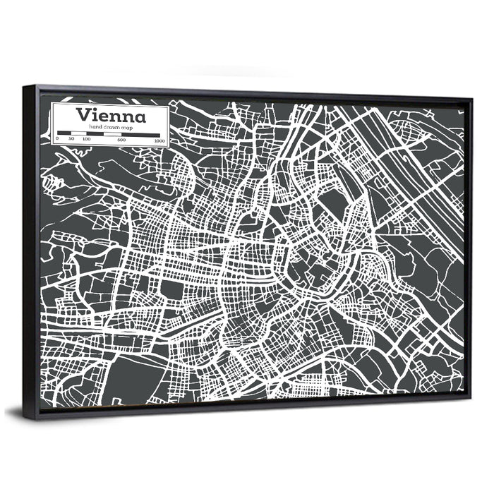 Vienna Street Map Wall Art as a framed canvas