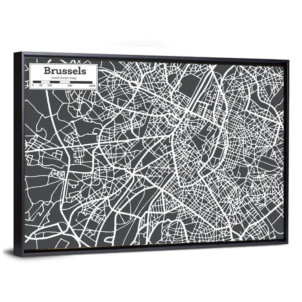 Brussels Street Grid Map Wall Art