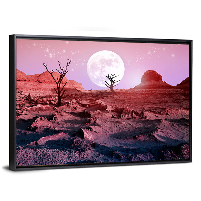 Desert Moon with Silhouetted Trees Wall Art as a framed canvas