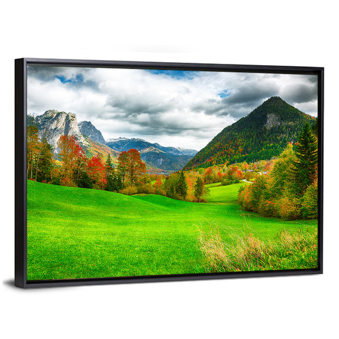 Austrian Alpine Meadow in Autumn Wall Art as a framed canvas