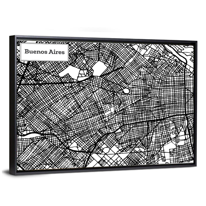 Buenos Aires Street Grid Map Wall Art as a framed canvas