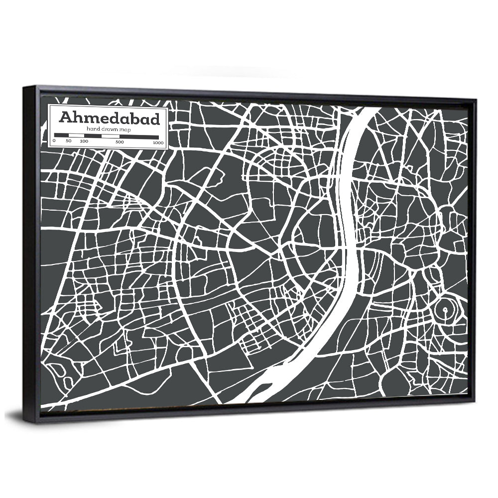 Ahmedabad Aerial Map, Minimalist Gray Wall Art