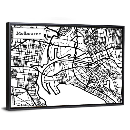 Melbourne Street Grid Map Wall Art