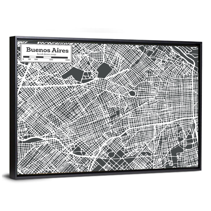 Buenos Aires Street Grid Map Wall Art as a framed canvas