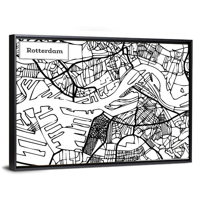 Rotterdam City Map Wall Art as a framed canvas