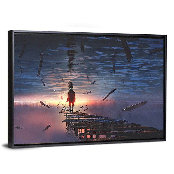 Surreal Sunset Over Mirrored Lake Wall Art as a framed canvas