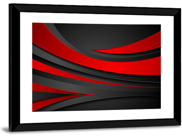 Layered Wavy Forms in Red and Black Wall Art as a framed print