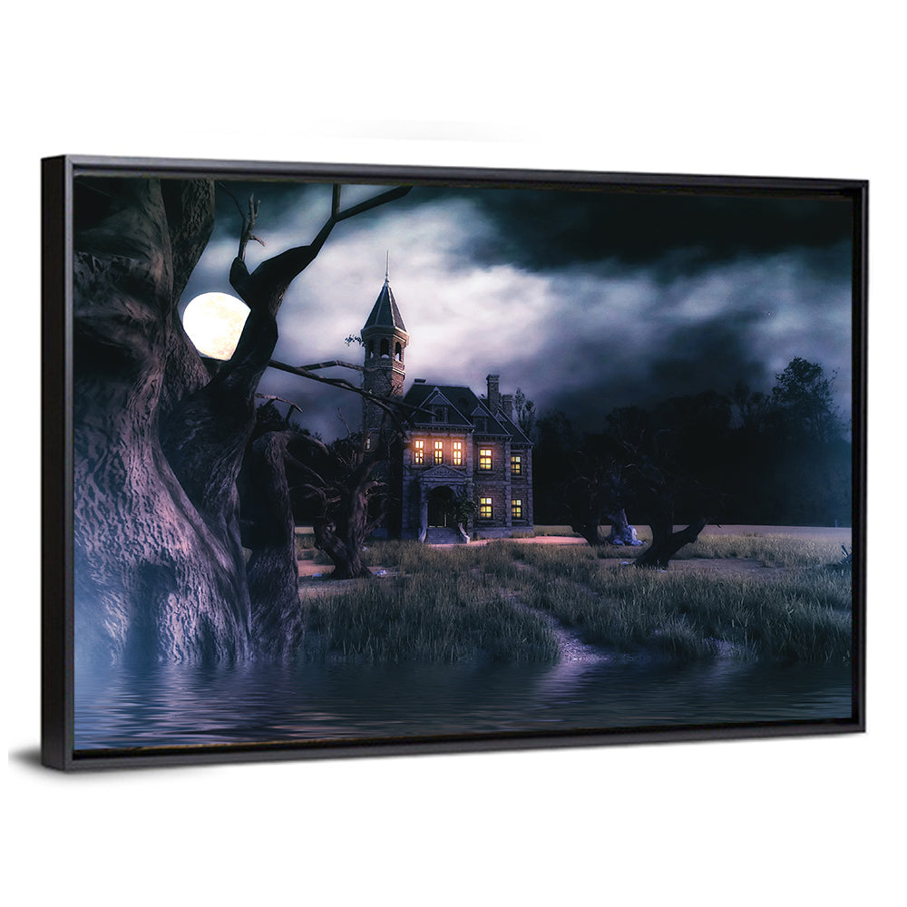 Moonlit Haunted House Wall Art