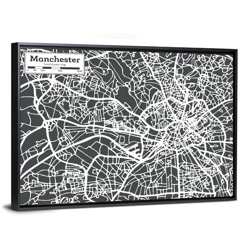 Manchester Street Grid Map Wall Art