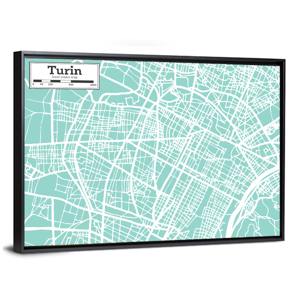 Turin Teal City Map Wall Art