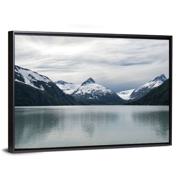 Glacial Mountain Lake Reflection Wall Art as a framed canvas