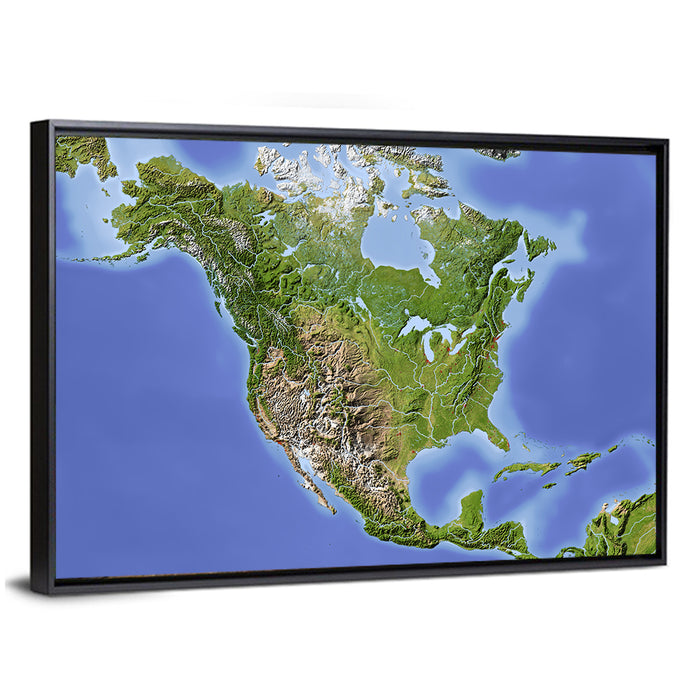 North America Topographic Map Wall Art as a framed canvas