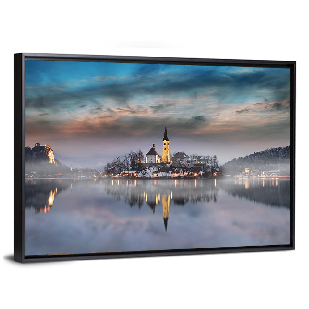 Lake Bled Misty Sunset Wall Art