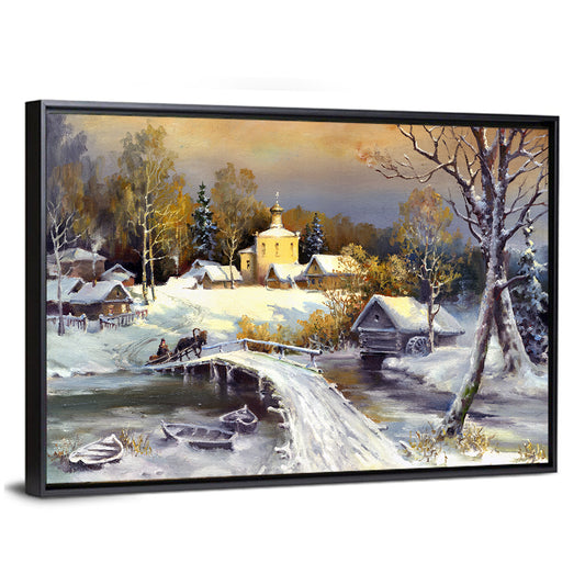 Snowy Village Bridge Wall Art