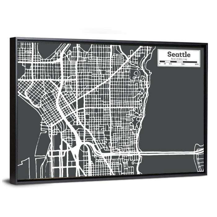 Seattle Urban Grid Map Wall Art as a framed canvas