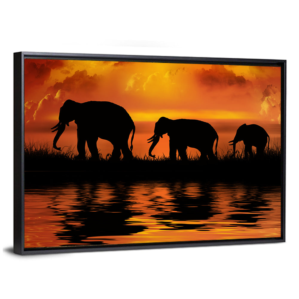 Elephants at Sunset Wall Art