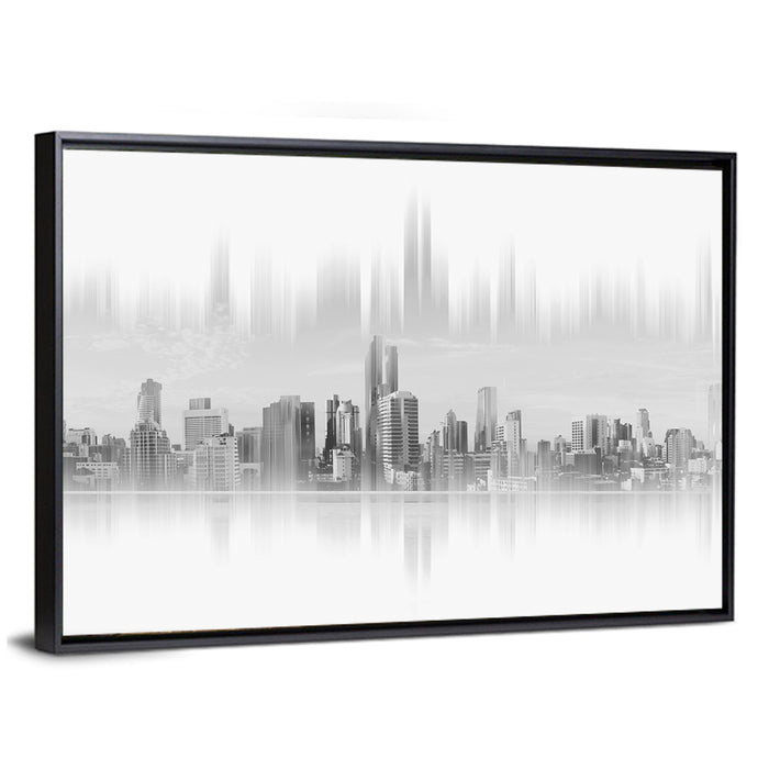 Abstract Skyscraper Reflection Wall Art as a framed canvas
