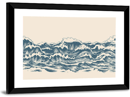 Ink Style Sea Waves Sketch Wall Art