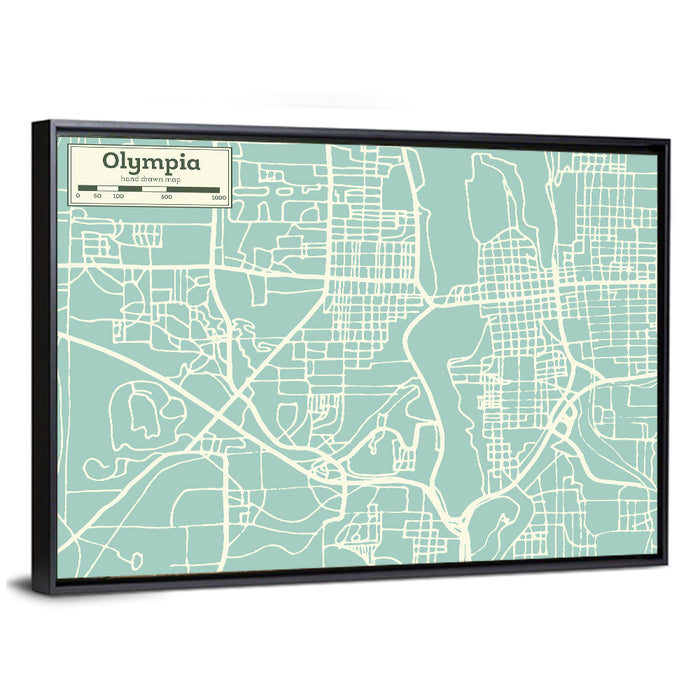 Olympia Street Network Map Wall Art as a framed canvas
