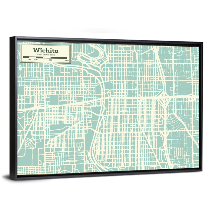 Wichita Kansas Map Wall Art as a framed canvas