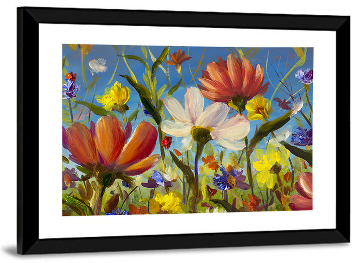 Sunlit Wildflower Meadow Wall Art as a framed print