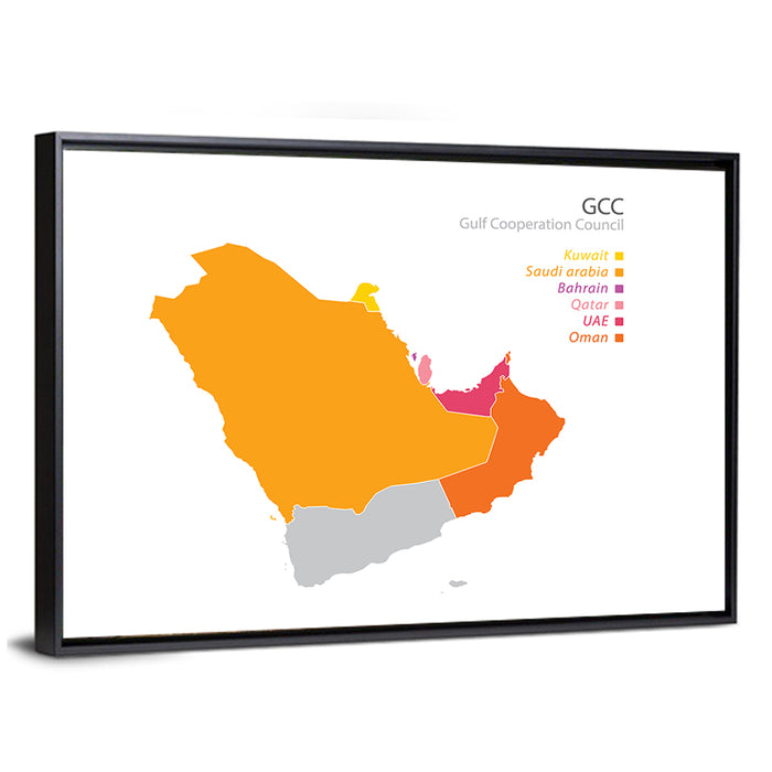 Gcc Countries Map Wall Art as a framed canvas
