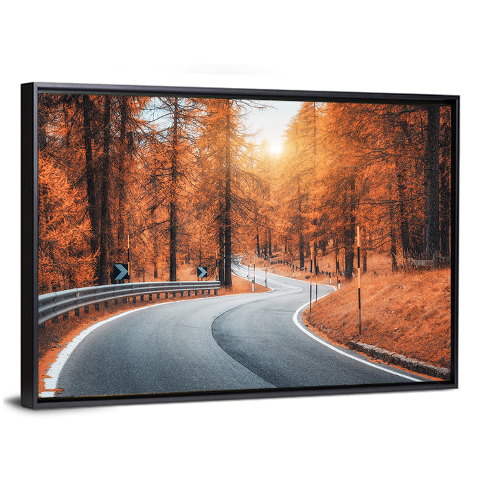 Autumn Road at Sunset Wall Art as a framed canvas