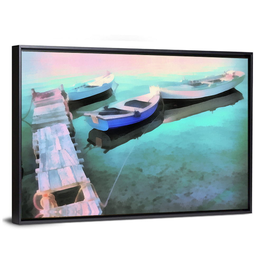 Two Boats by a Wooden Dock Wall Art