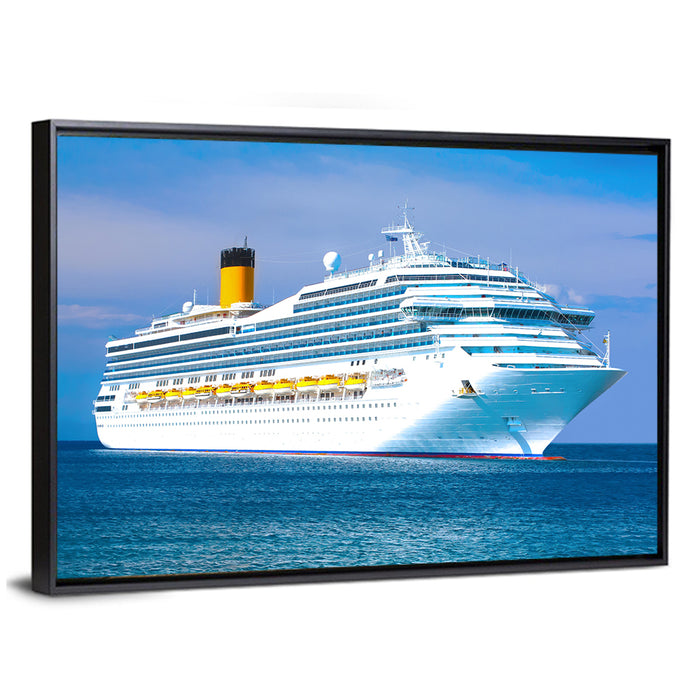 Cruise Liner with Yellow Funnel Wall Art as a framed canvas